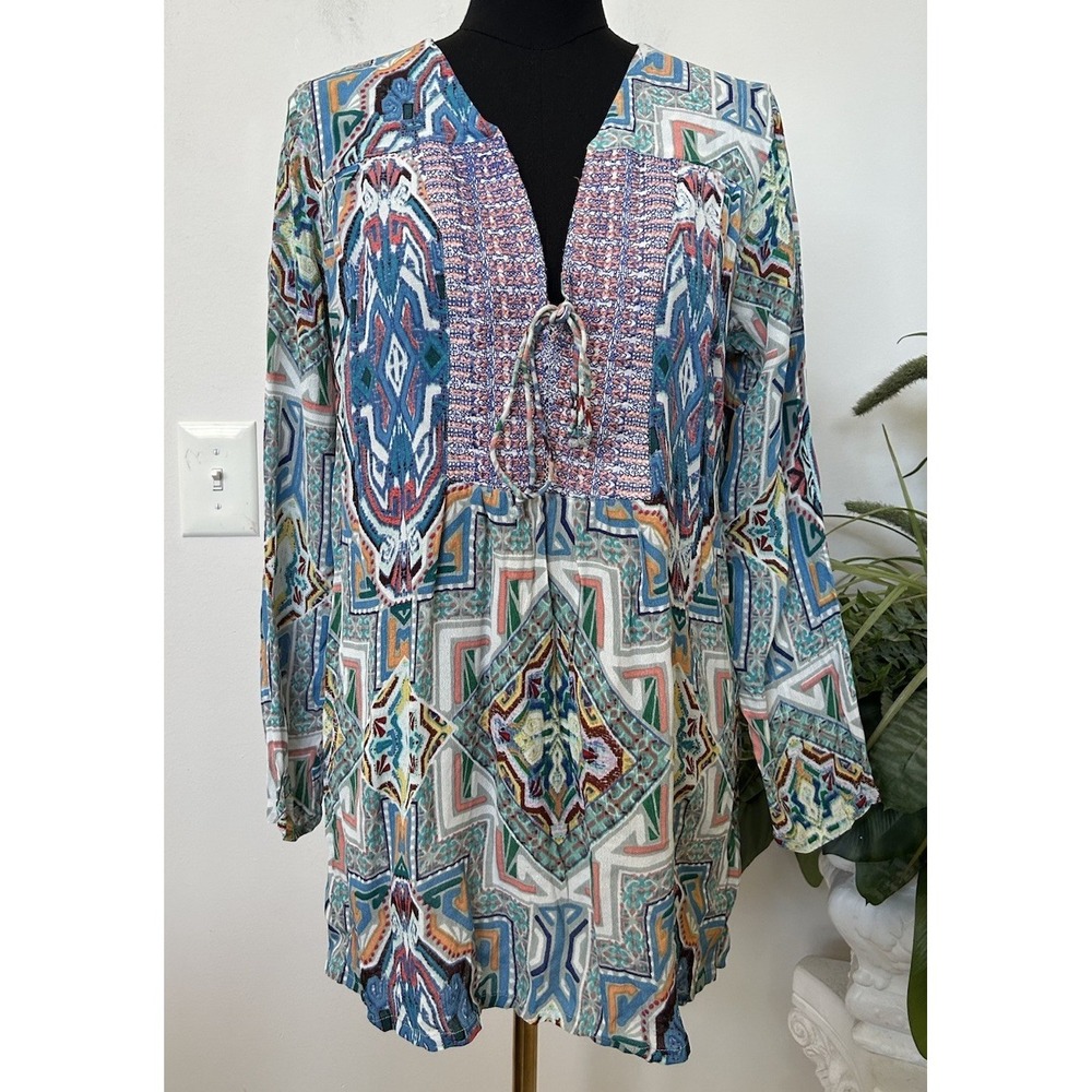 Alberto Makali XL Tunic Top‎ Long Sleeve Bohemian Peasant Aztec Tribal Festival